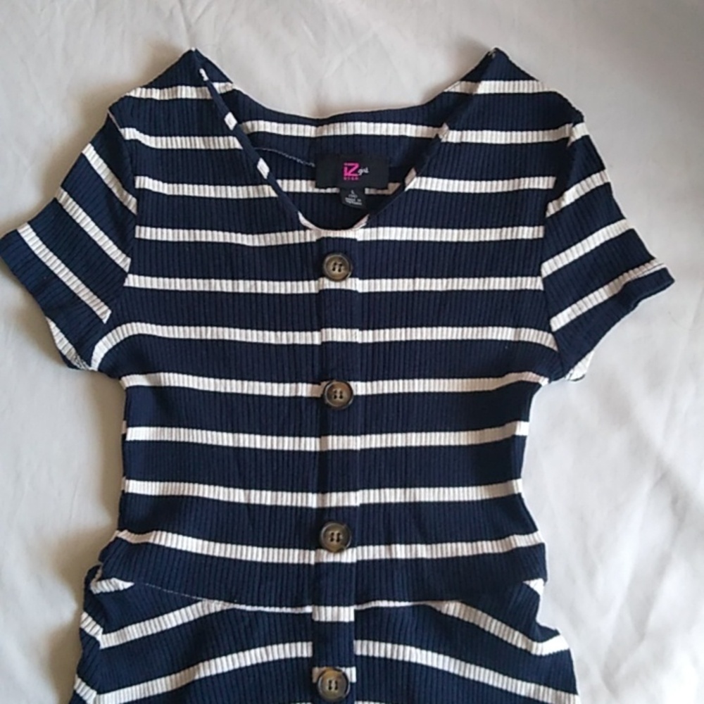 iZ Byer Girl navy blue and white striped button up dress